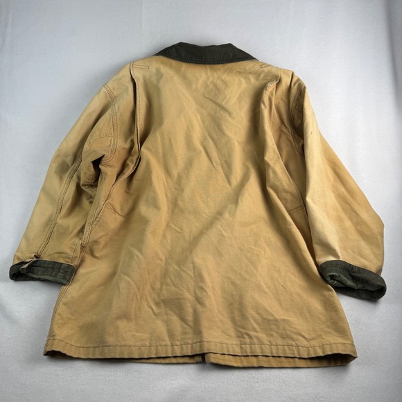 LL Bean Vintage Field Coat Tan Cotton Canvas Plaid Flannel Lined Barn Jacket - Picture 2 of 6